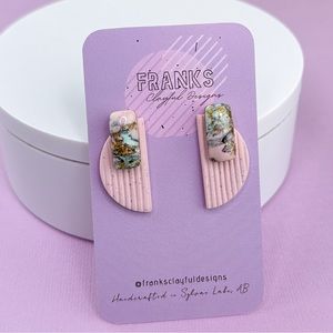 Line Textured Handmade Polymer Clay Statement Stud Earrings